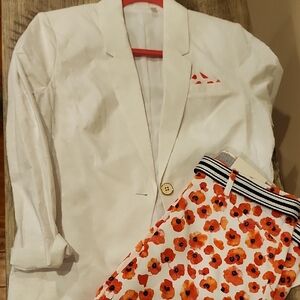 White Blazer with Floral Pants